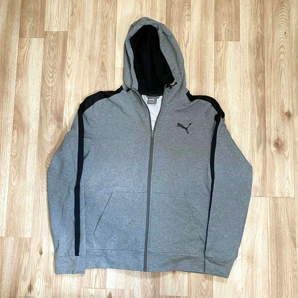Puma Men's Gray Full Zip Hoodie Jacket Size XL Athletic Hooded Sweatshirt